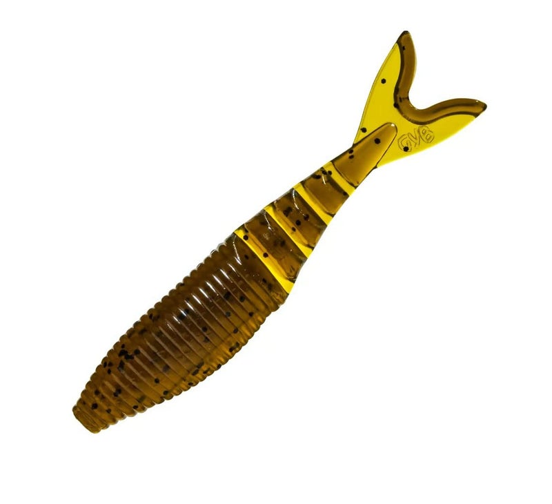 Yamamoto Zako 4' Multi-Use Soft Plastic Fishing Angling Swimbait Lure Designed to Mimic Bluegill or Shad - 6 Pack, Green Pumpkin with Large Black Flake - Image 1